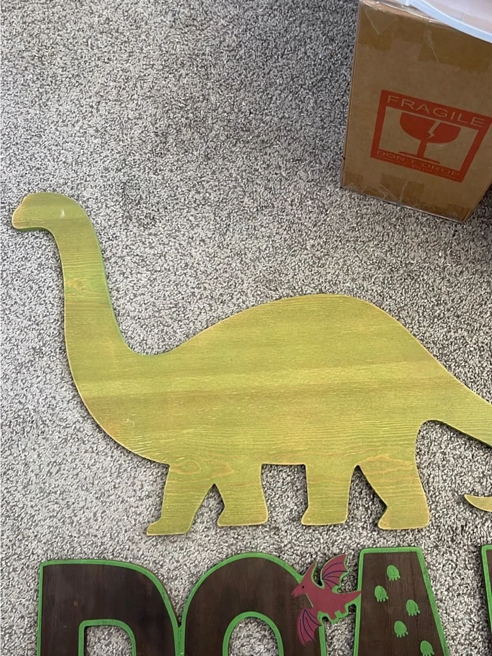 Little Man Cave Wooden Wall Sign with Orange Dinosaur 5 wall decor